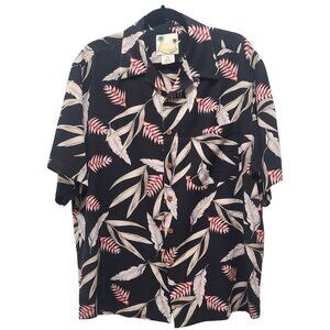Banana Cabana Silk Hawaiian Leaf Print Shirt L
